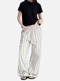 DAXUEN ecru wide-leg striped casual pants