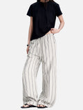 DAXUEN ecru wide-leg striped casual pants