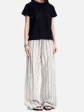 DAXUEN ecru wide-leg striped casual pants