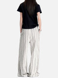 DAXUEN ecru wide-leg striped casual pants