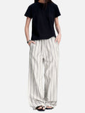 DAXUEN ecru wide-leg striped casual pants