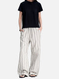 DAXUEN ecru wide-leg striped casual pants