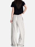 DAXUEN ecru wide-leg striped casual pants