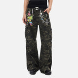 DAXUEN Loose-fit wide-leg cargo pants with camouflage pattern and embroidery