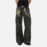 DAXUEN Loose-fit wide-leg cargo pants with camouflage pattern and embroidery