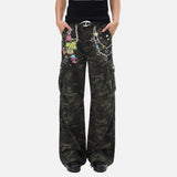 DAXUEN Loose-fit wide-leg cargo pants with camouflage pattern and embroidery