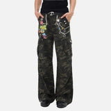 DAXUEN Loose-fit wide-leg cargo pants with camouflage pattern and embroidery