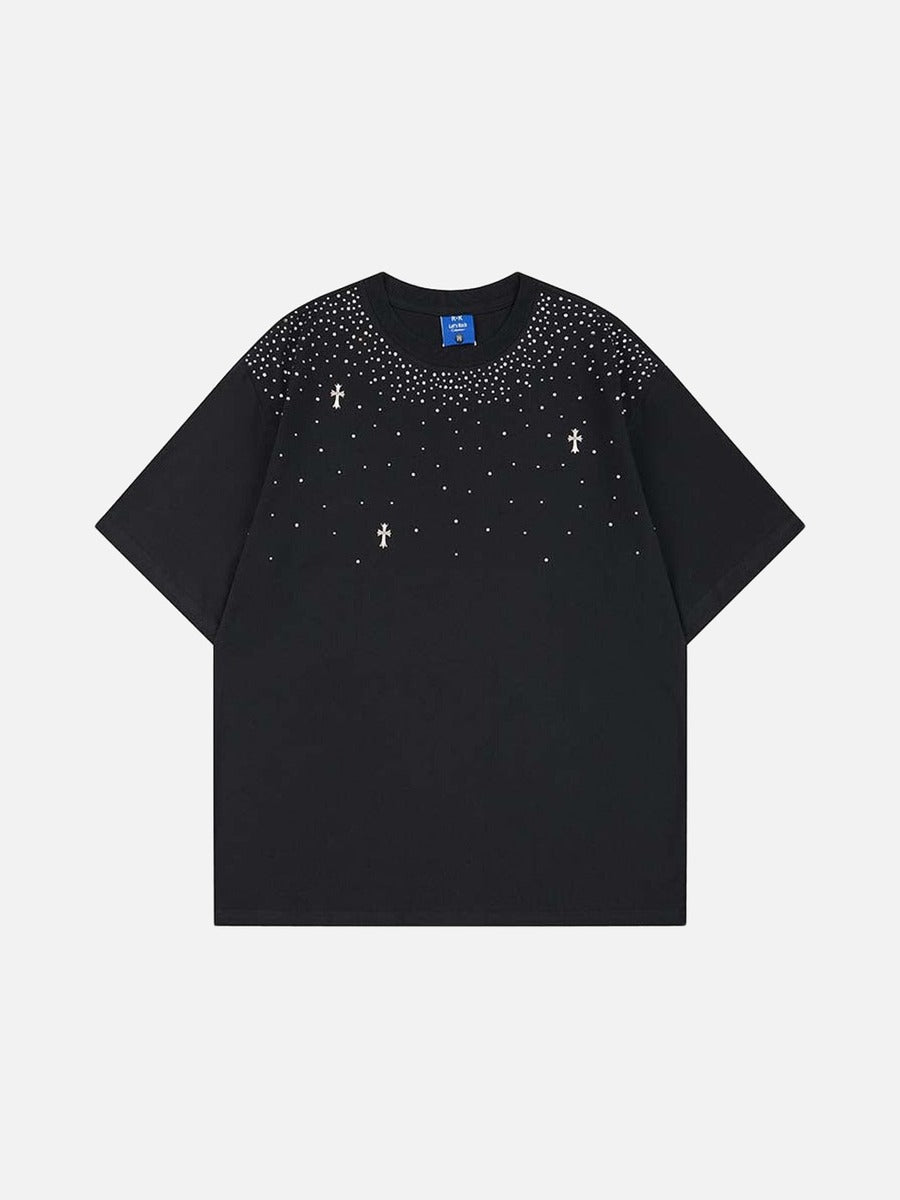 DAXUEN Embellished crew neck T-shirt in black and white