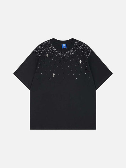 DAXUEN Embellished crew neck T-shirt in black and white