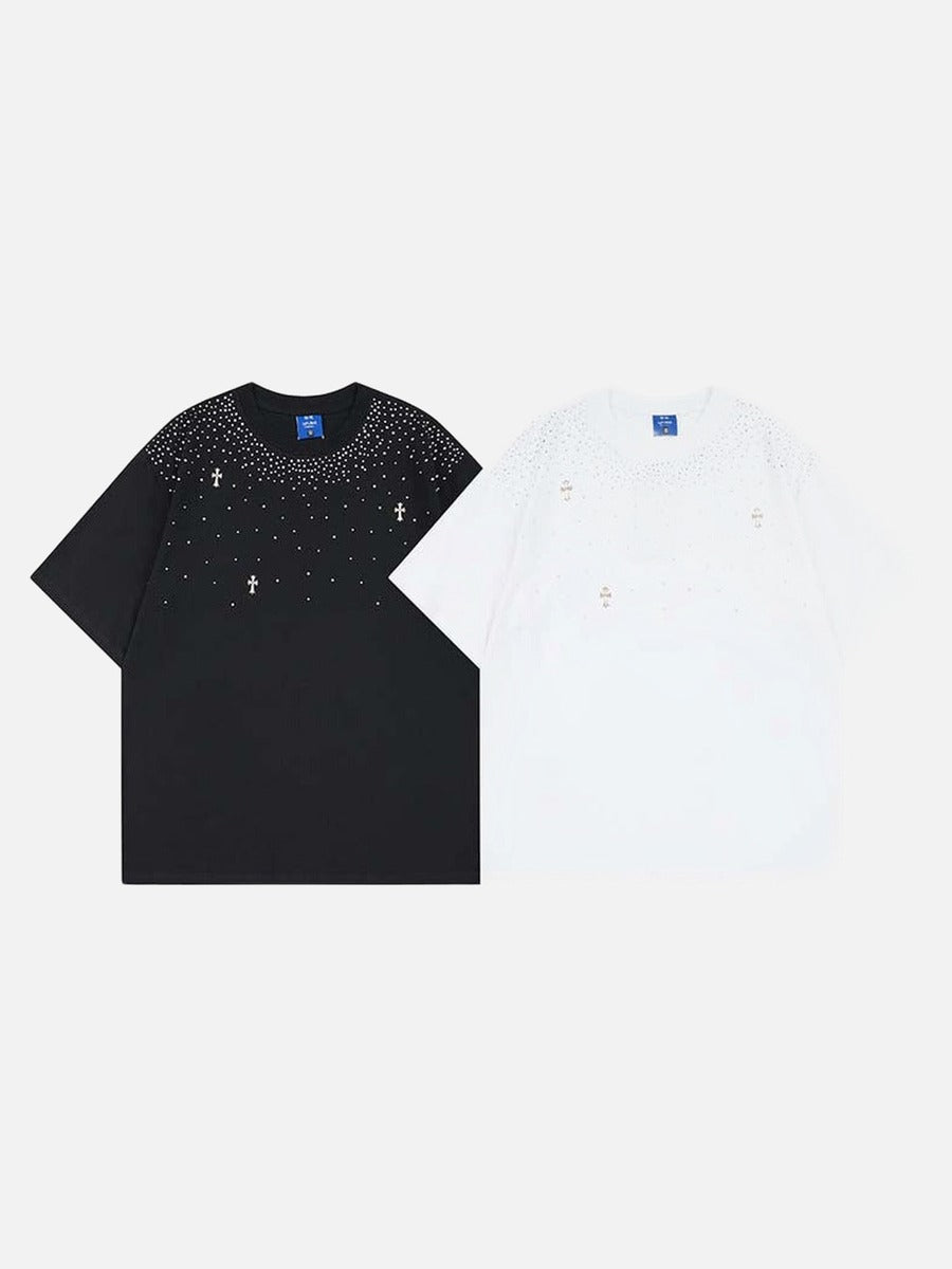 DAXUEN Embellished crew neck T-shirt in black and white