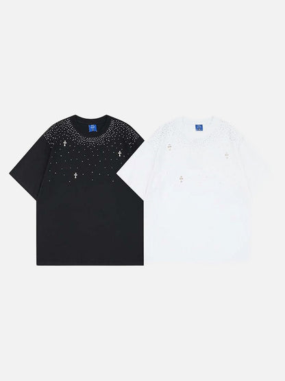 DAXUEN Embellished crew neck T-shirt in black and white