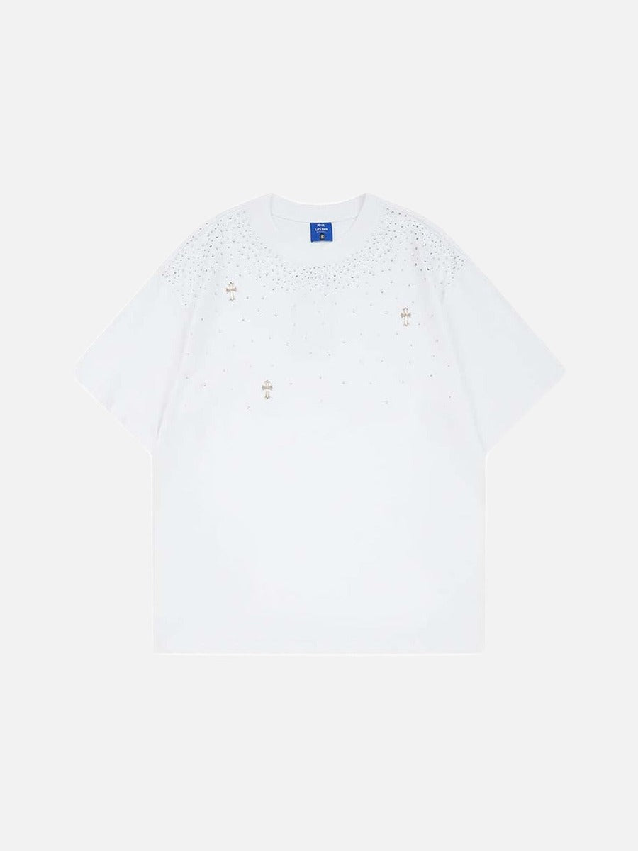 DAXUEN Embellished crew neck T-shirt in black and white