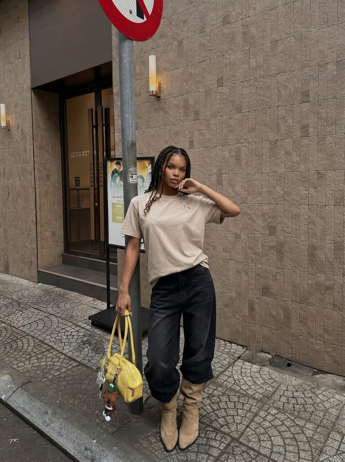 DAXUEN Edgy Metal Detail T-Shirt | DAXUEN — model photo
