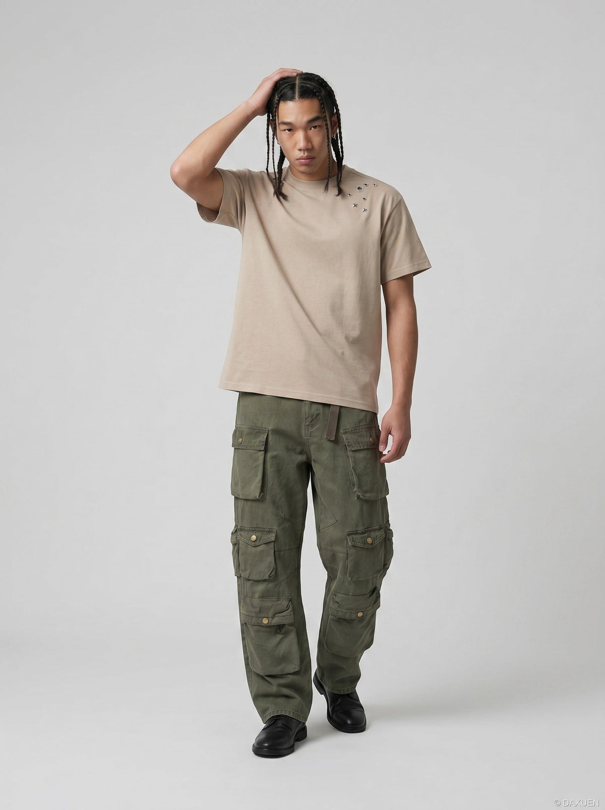 DAXUEN Edgy Metal Detail T-Shirt | DAXUEN — model photo