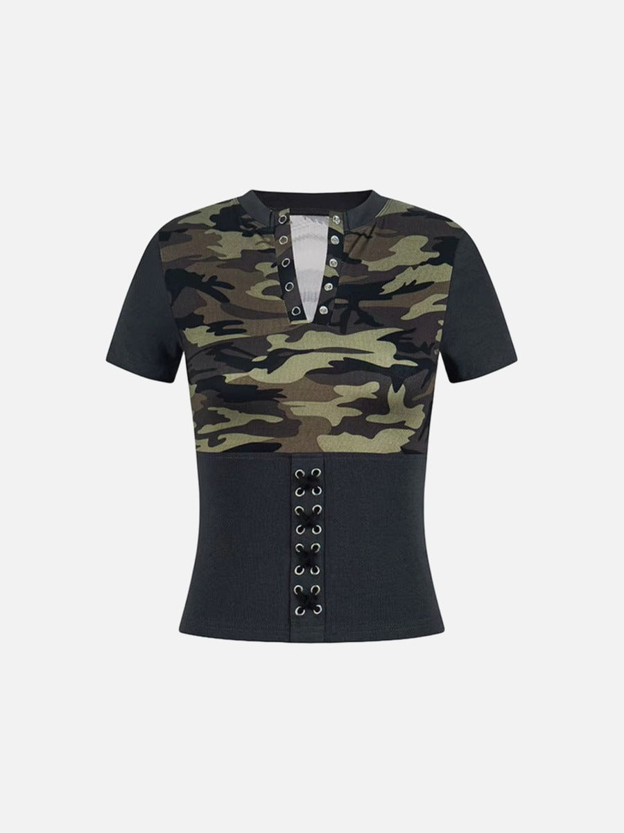 Slim-fit V-neck T-shirt with unique graphics