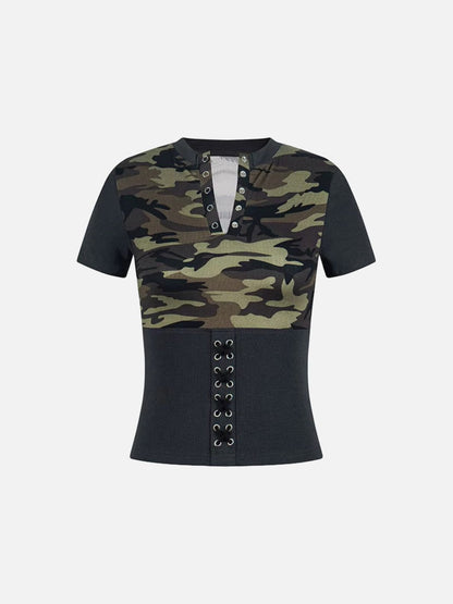 Slim-fit V-neck T-shirt with unique graphics