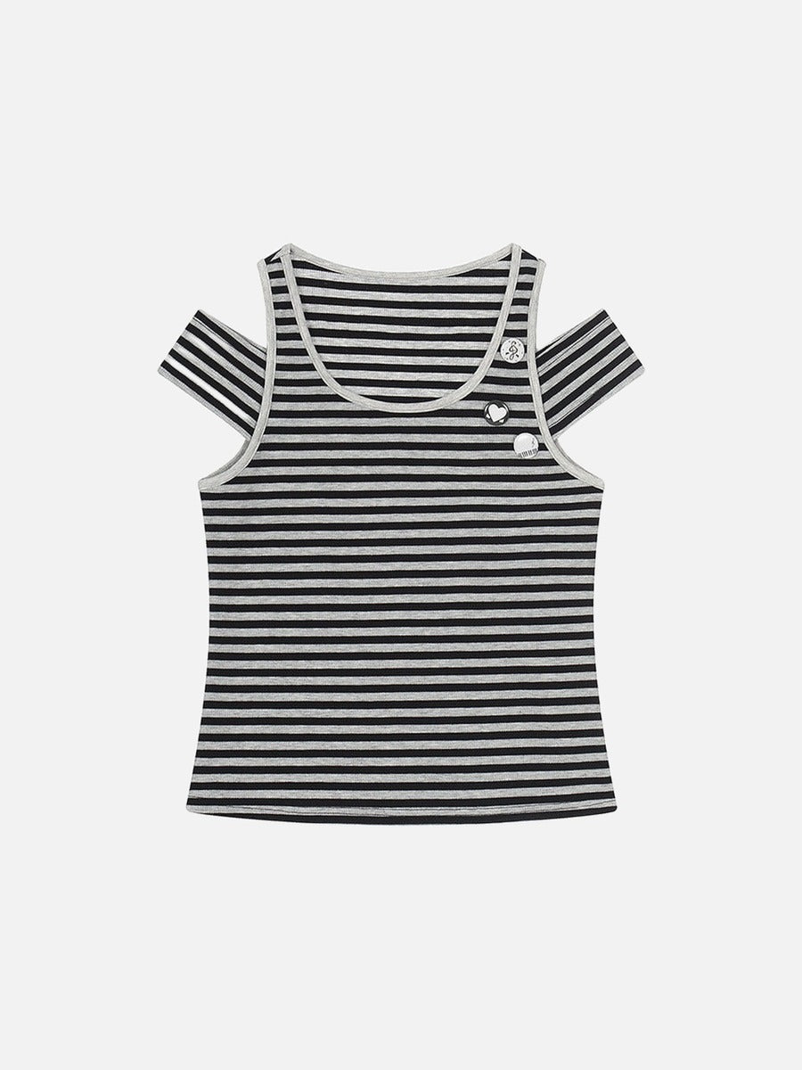 DAXUEN Fitted women's striped tank top with cut-out shoulders