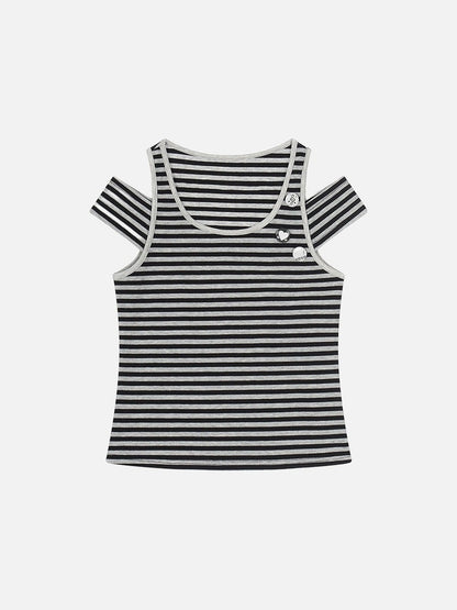DAXUEN Fitted women's striped tank top with cut-out shoulders