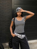 DAXUEN Fitted women's striped tank top with cut-out shoulders — model photo