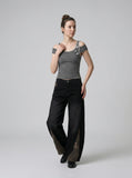DAXUEN Fitted women's striped tank top with cut-out shoulders — model photo