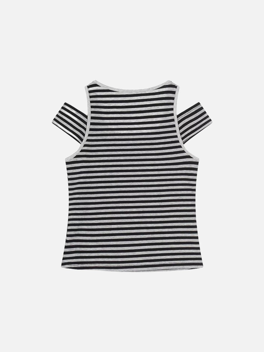 DAXUEN Fitted women's striped tank top with cut-out shoulders