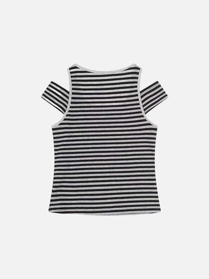 DAXUEN Fitted women's striped tank top with cut-out shoulders