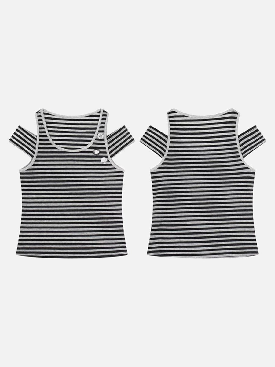 DAXUEN Fitted women's striped tank top with cut-out shoulders