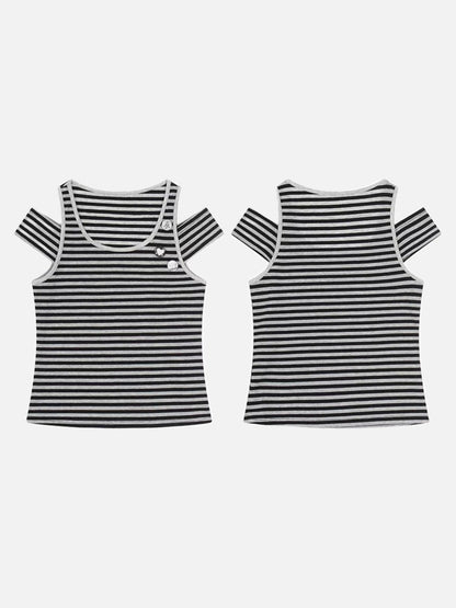 DAXUEN Fitted women's striped tank top with cut-out shoulders
