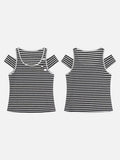 DAXUEN Fitted women's striped tank top with cut-out shoulders