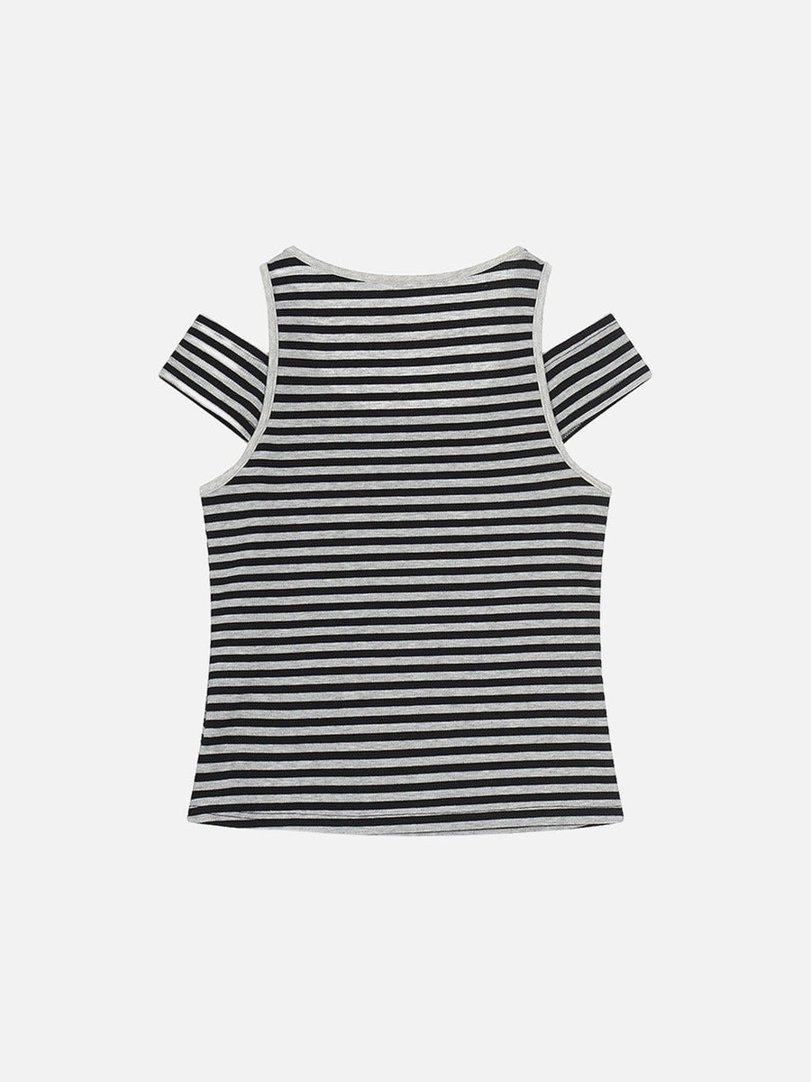 DAXUEN Fitted women's striped tank top with cut-out shoulders