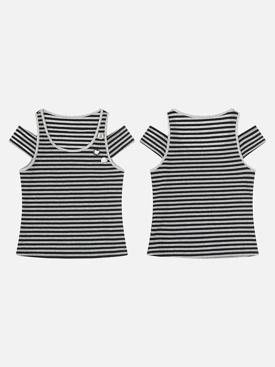 DAXUEN Fitted women's striped tank top with cut-out shoulders