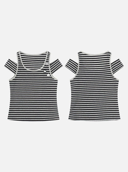 DAXUEN Fitted women's striped tank top with cut-out shoulders