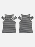 DAXUEN Fitted women's striped tank top with cut-out shoulders