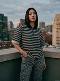 DAXUEN Oversized striped polo shirt with embroidery — model photo