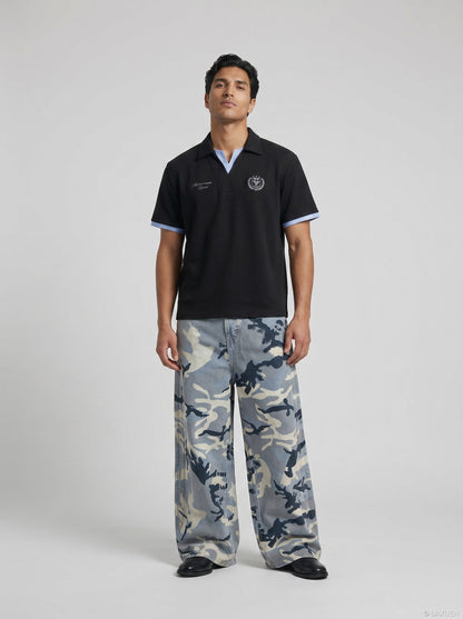 DAXUEN Short-sleeve polo shirt with striped details and embroidery — model photo