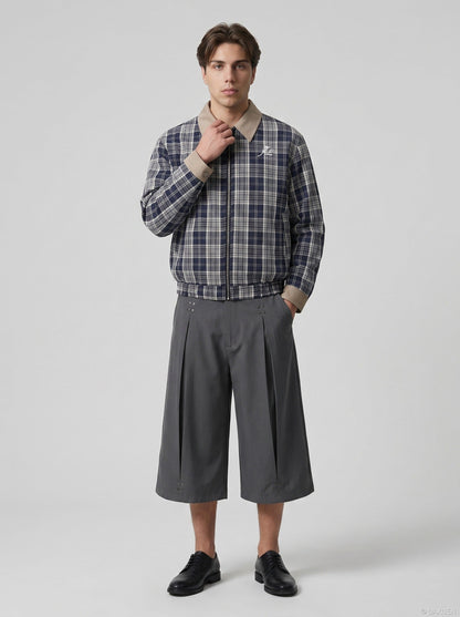 DAXUEN Wide-leg culotte pants in dark grey — model photo