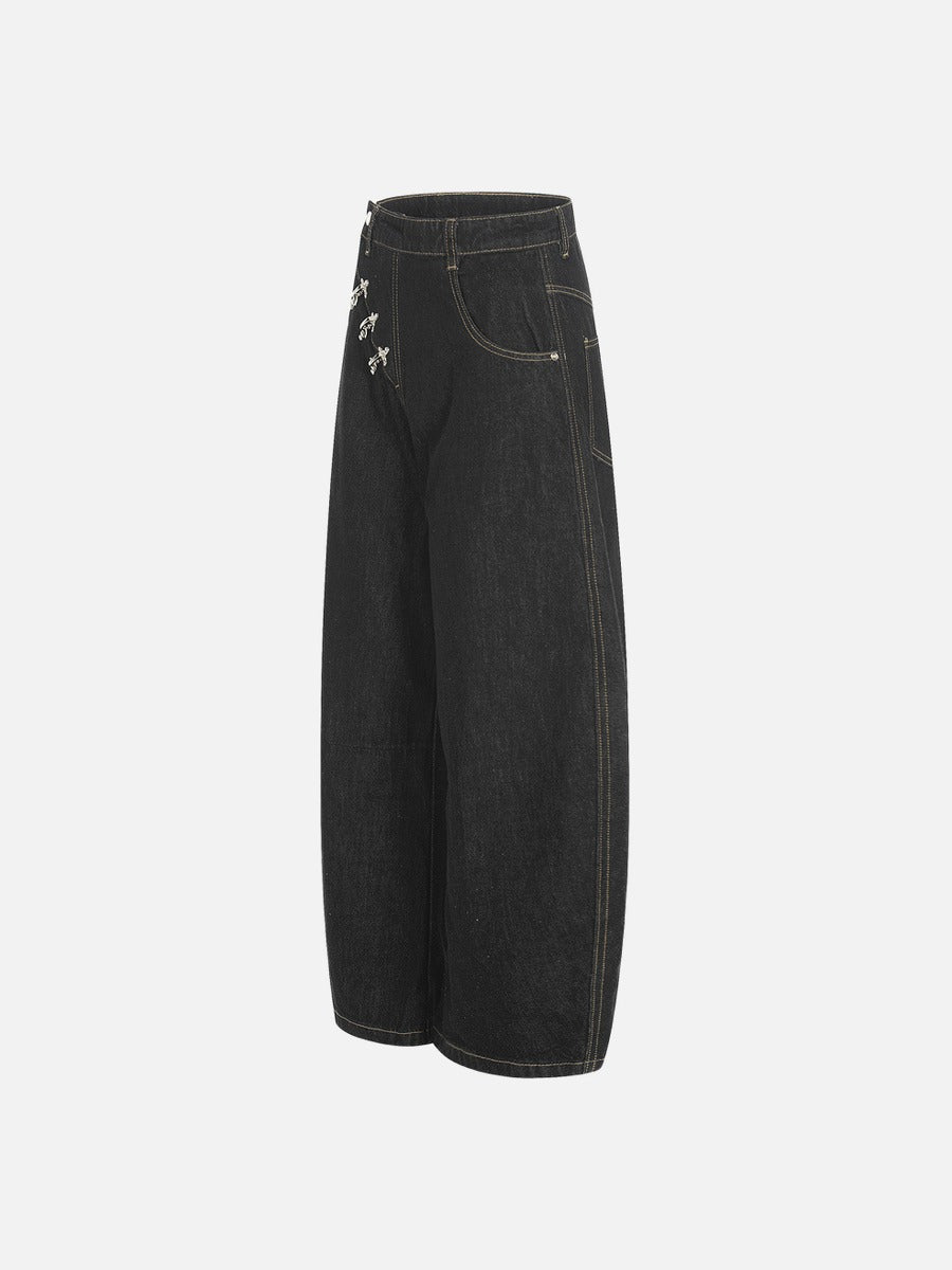 DAXUEN Wide-leg denim jeans with metal details