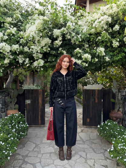 DAXUEN Wide-leg denim jeans with metal details — model photo