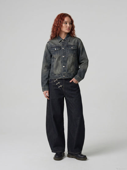 DAXUEN Wide-leg denim jeans with metal details — model photo