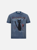 DAXUEN faded grey black cat graphic tee