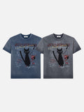 DAXUEN faded grey black cat graphic tee