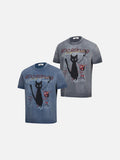 DAXUEN faded grey black cat graphic tee