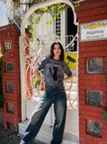 DAXUEN faded grey black cat graphic tee — model photo
