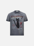 DAXUEN faded grey black cat graphic tee