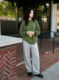 DAXUEN heather grey wide-leg elaborately-script graphic sweatpants — model photo