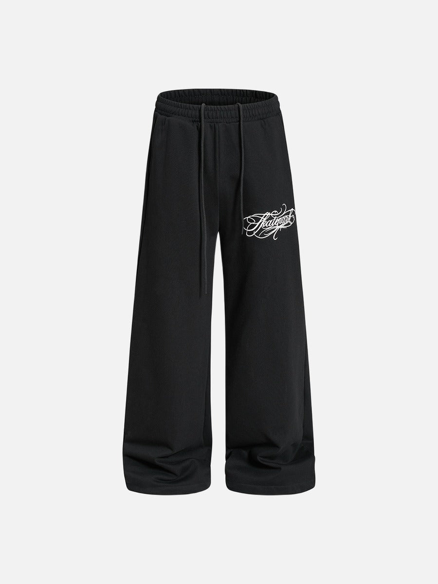 DAXUEN heather grey wide-leg elaborately-script graphic sweatpants