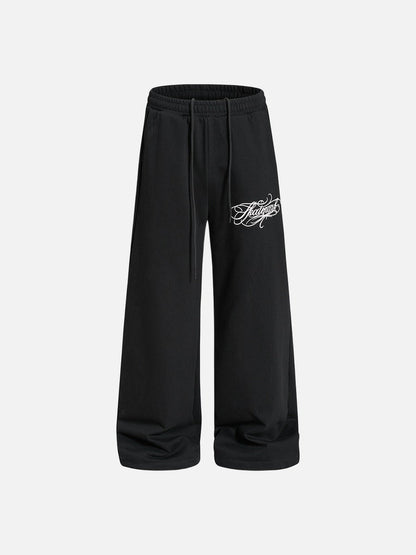 DAXUEN heather grey wide-leg elaborately-script graphic sweatpants