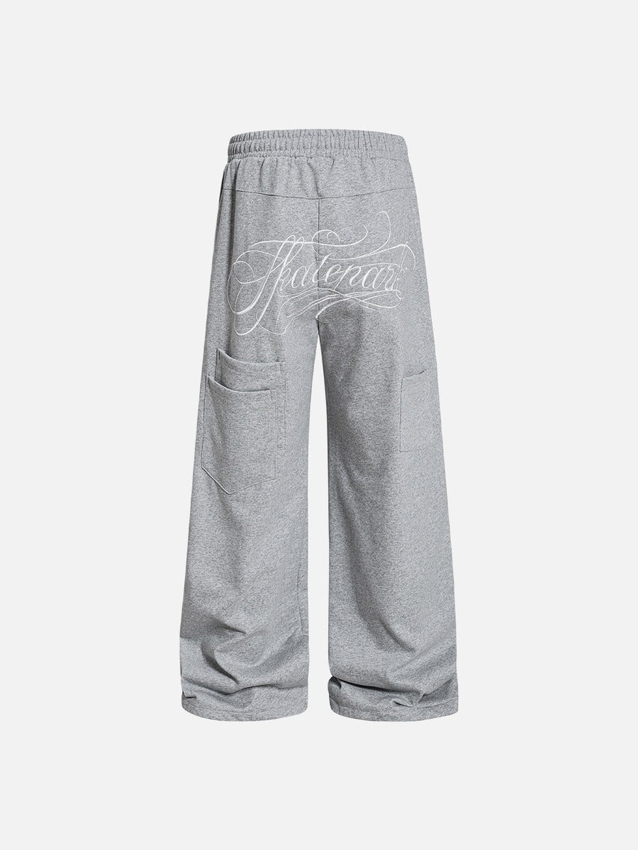 DAXUEN heather grey wide-leg elaborately-script graphic sweatpants