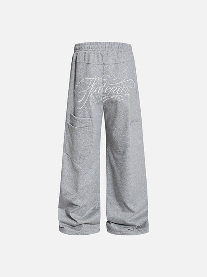 DAXUEN heather grey wide-leg elaborately-script graphic sweatpants