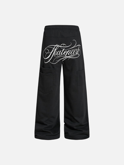 DAXUEN heather grey wide-leg elaborately-script graphic sweatpants